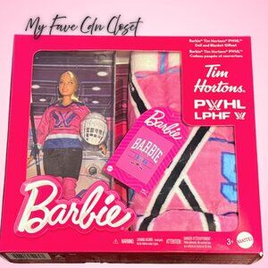 PWHL Pink Barbie Tim Hortons Doll/Blanket Set